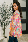 Lizzy Cardigan in Pink and Orange Floral Abstract