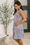 Lizzy Forever Flutter Sleeve Dress in Blue and Pink Paisley Floral