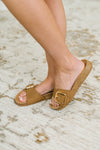 Lizzy Slip On Buckle Strap Sandal in Tan