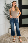 Maisie High Waist Back Pocket Embroidery Crop Wide