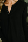 Never Been So Sure Lace Accent Henley Top in Black