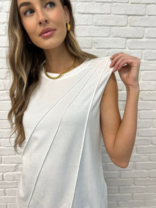  New Normal Pleat Detail Sleeveless Top in White