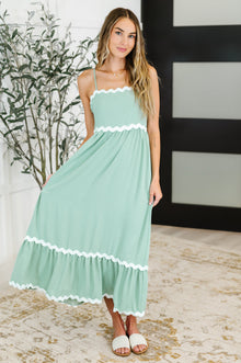  Ripple Effect Spaghetti Strap Dress in Sage