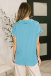 Sea You Soon Collared Top in Costal Blue
