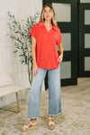 Sea You Soon Collared Top in Hot Coral