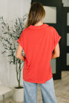 Sea You Soon Collared Top in Hot Coral
