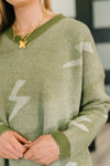 Shock Value V-Neck Sweater in Olive
