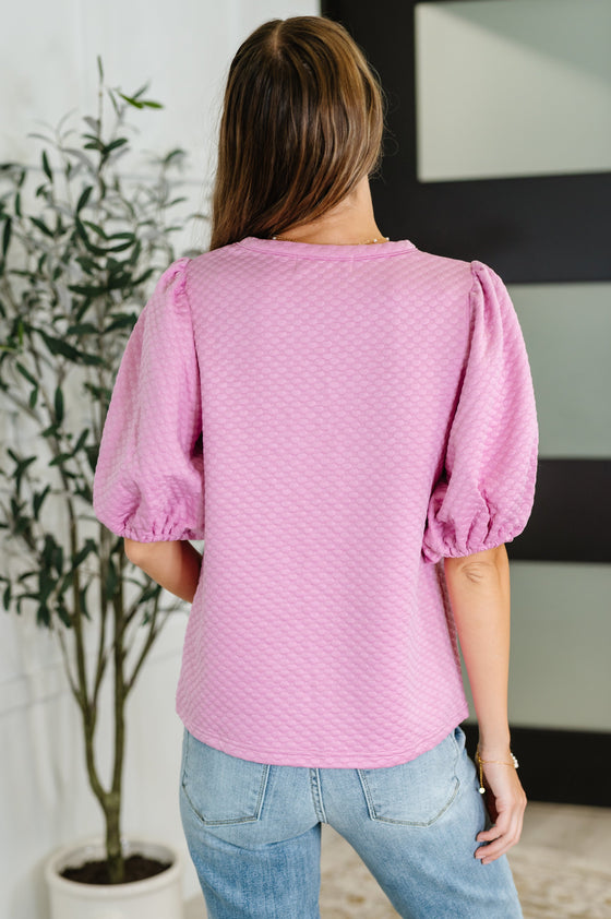 Textured Balloon Sleeve Blouse in Pink