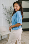 Together We're Unlimited Basic V-Neck Tee in Ocean Blue