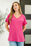 Trial and Error Textured V-Neck Blouse in Magenta
