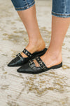Usual Pointy Toe Double Buckle Flat in Black