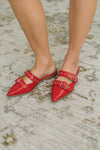 Usual Pointy Toe Double Buckle Flat in Red