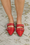 Usual Pointy Toe Double Buckle Flat in Red