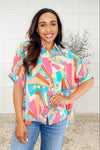 Wide Eyed Abstract Print Batwing Blouse