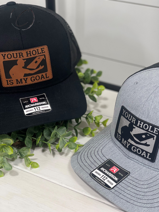 Adult Your Hole Is My Goal Cornhole Patch Snapback Hat