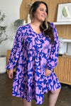 Double Take Full Size Printed Ruffle Hem Long Sleeve Dress