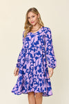 Double Take Full Size Printed Ruffle Hem Long Sleeve Dress