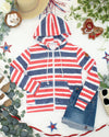 Fullzip Hoodie - Striped Red, White, and Micro Blue Stars