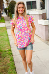 Feeling Femme in Pink Floral Print Frill Mock Neck Blouse
