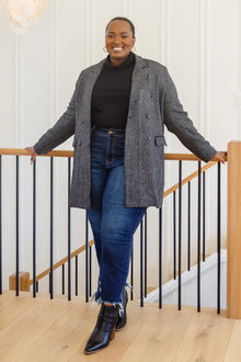  Chic Upon Arrival Button Down Blazer Jacket In Black