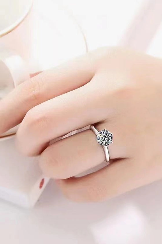 925 Sterling Silver Moissanite 6-Prong Ring